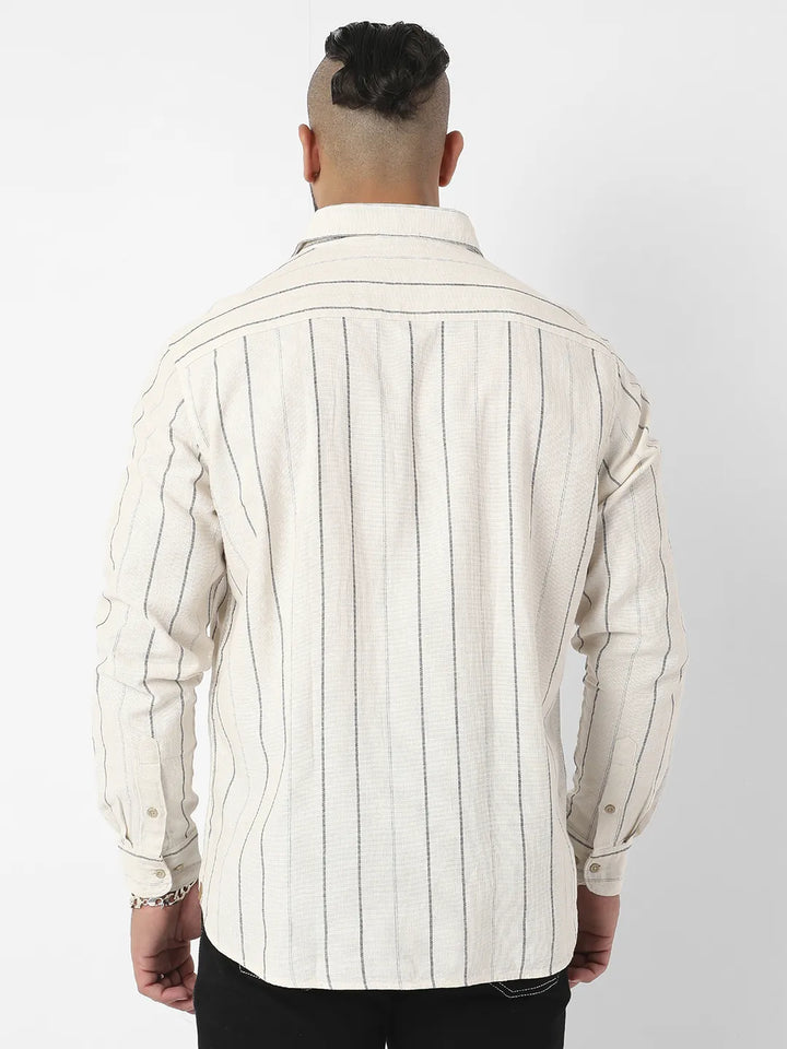Beige Contrast Pinstriped Shirt