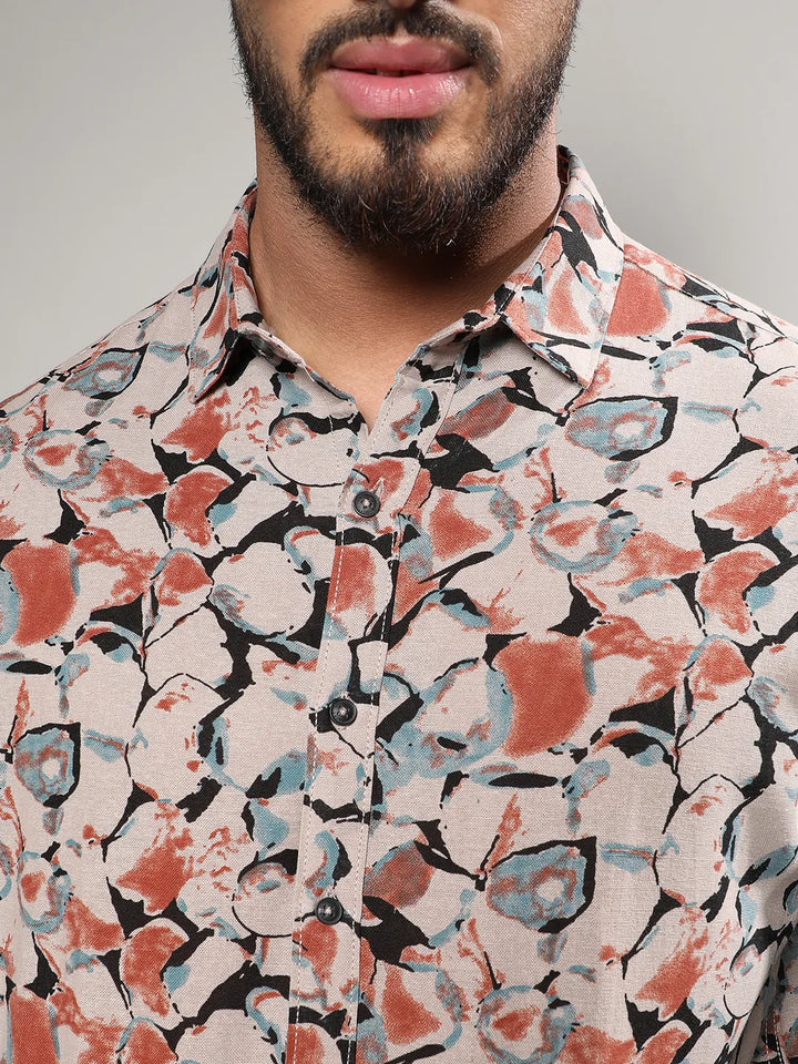 Beige & Brown Artistic Floral Cluster Shirt