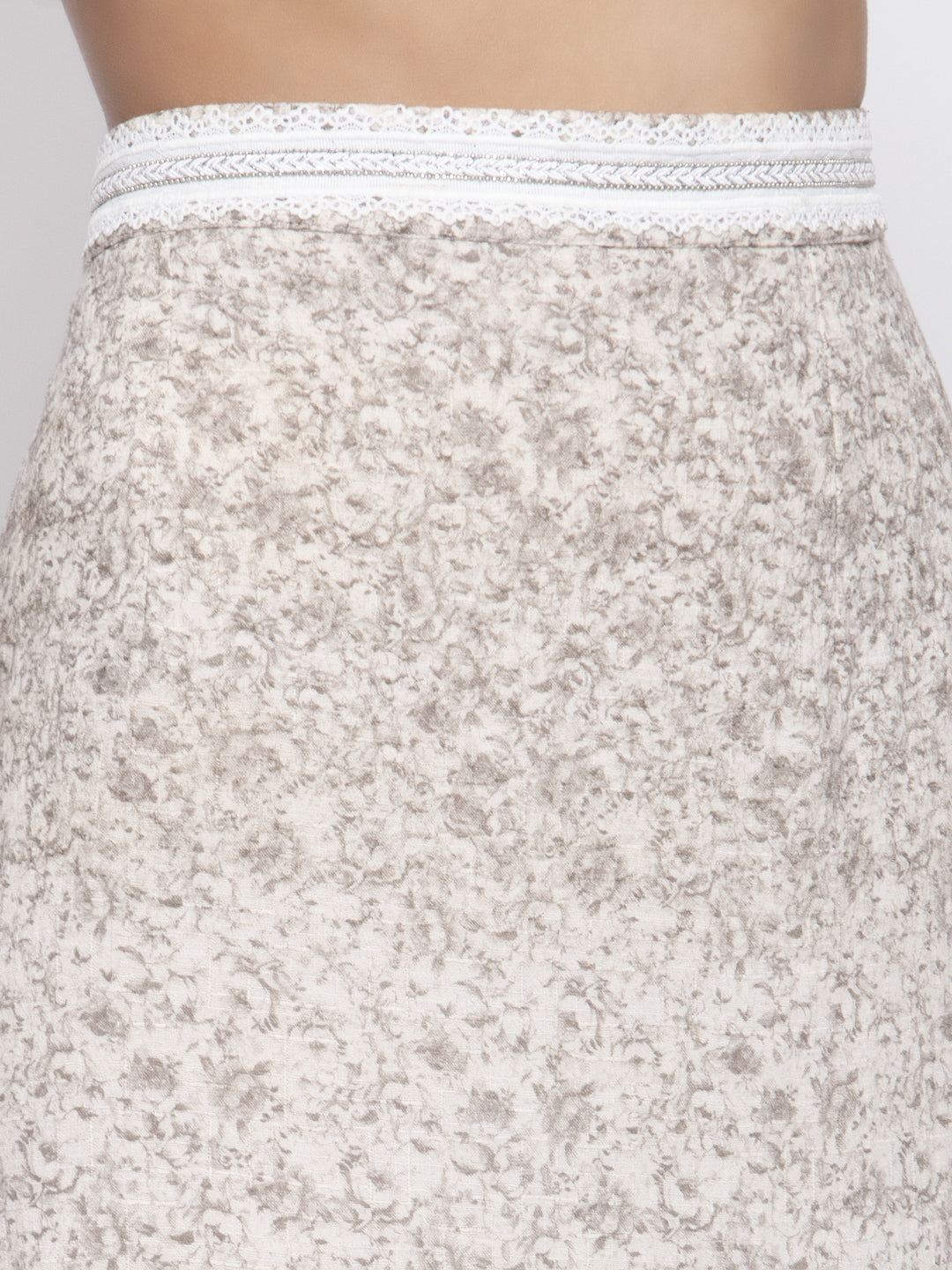 Beige Printed and Net Skirt for Women-2