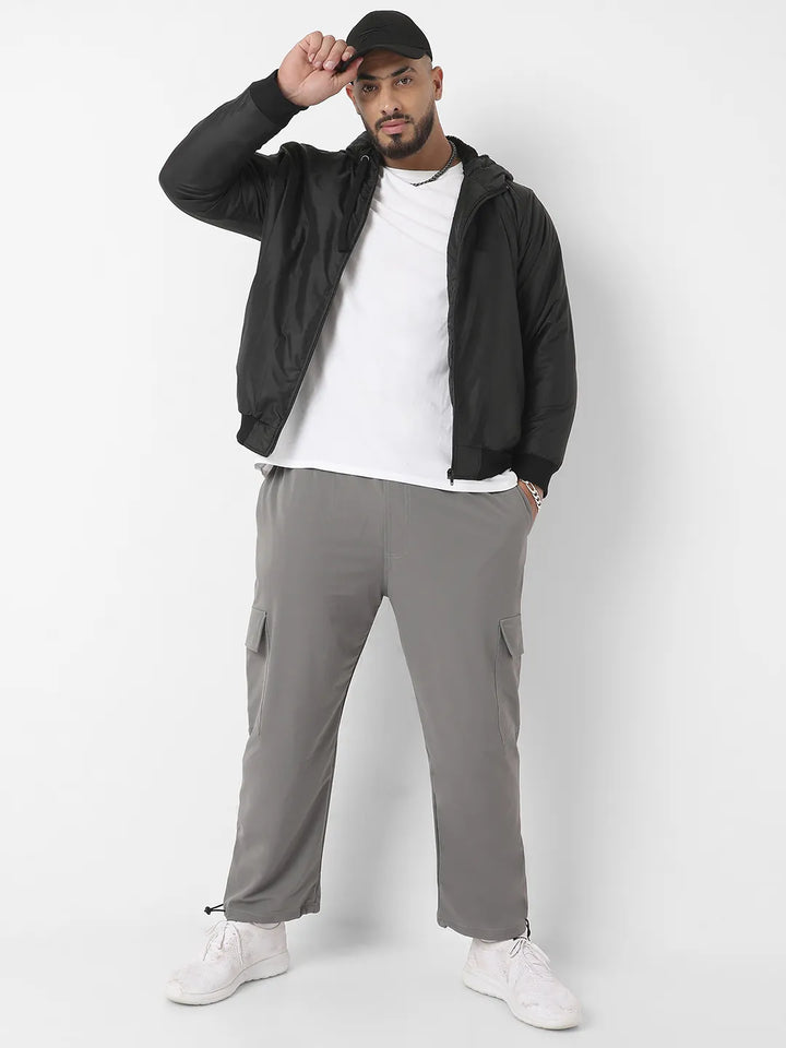 Black Zip-Front Puffer Jacket With Ribbed Hem
