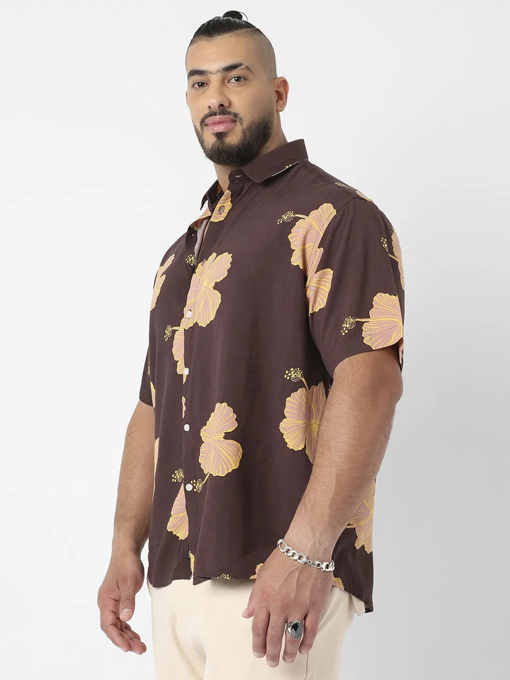 Brown Hibiscus Print Shirt