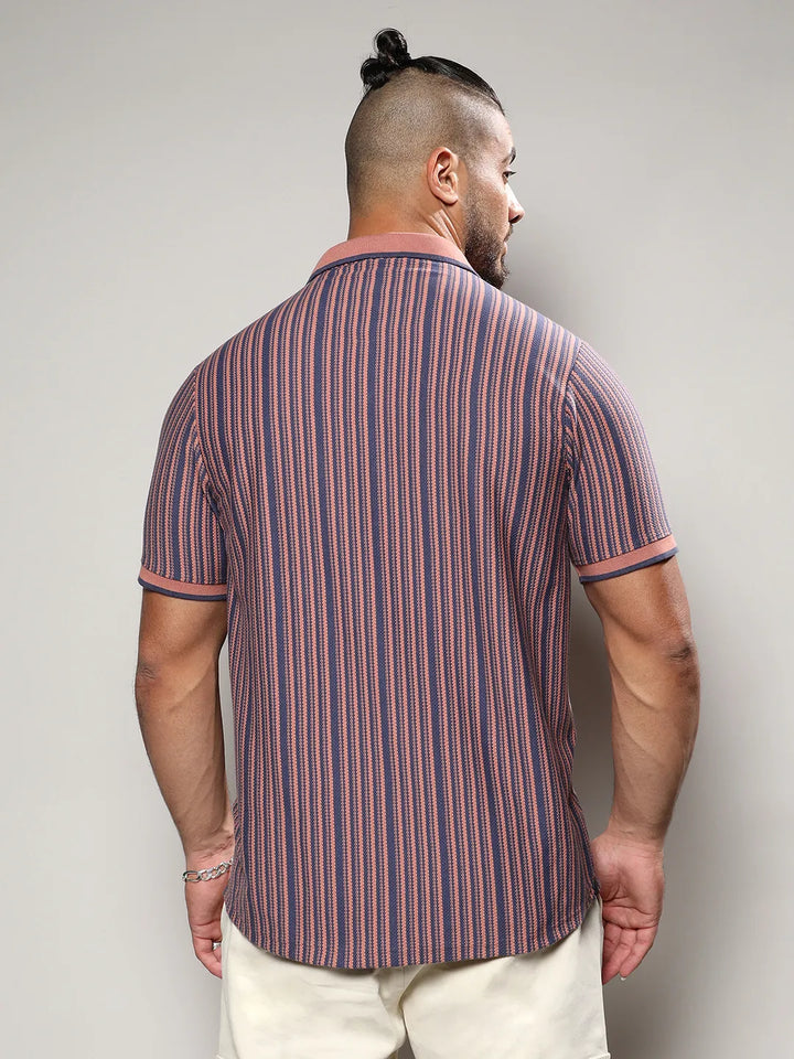 Brown & Blue Contrast Knitted Shirt