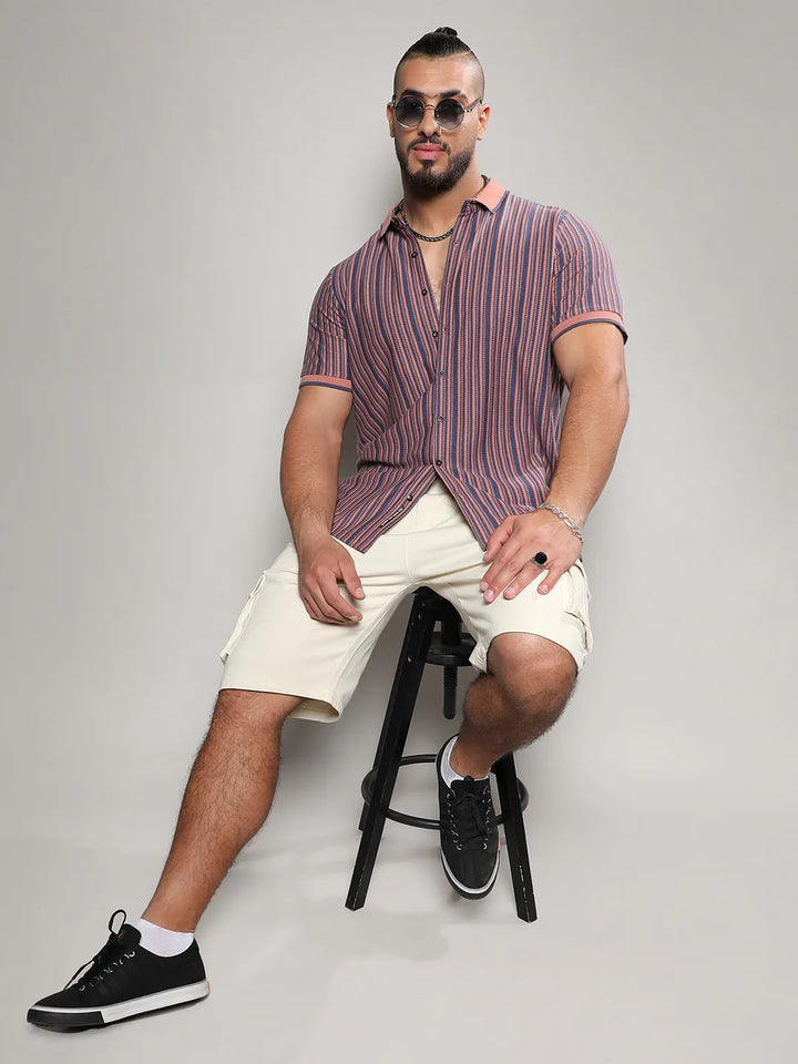 Brown & Blue Contrast Knitted Shirt