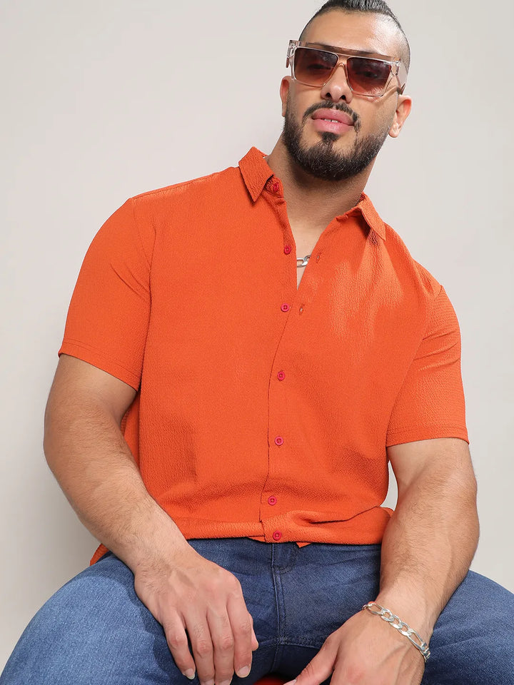 Burnt Orange Textured Casual Shirt