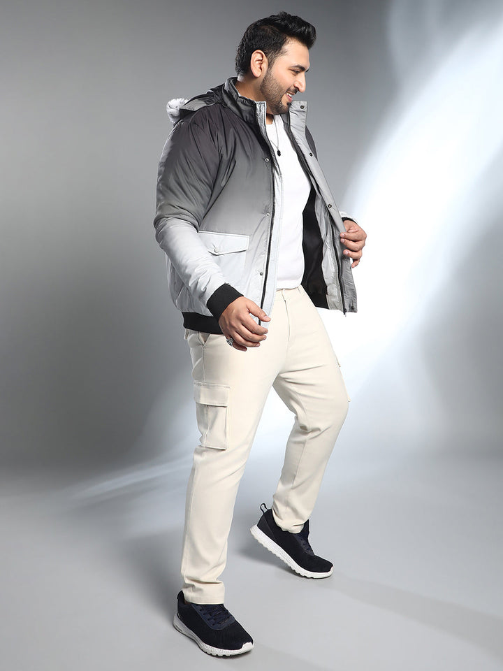Ombre Puffer Jacket With Fleece Hood