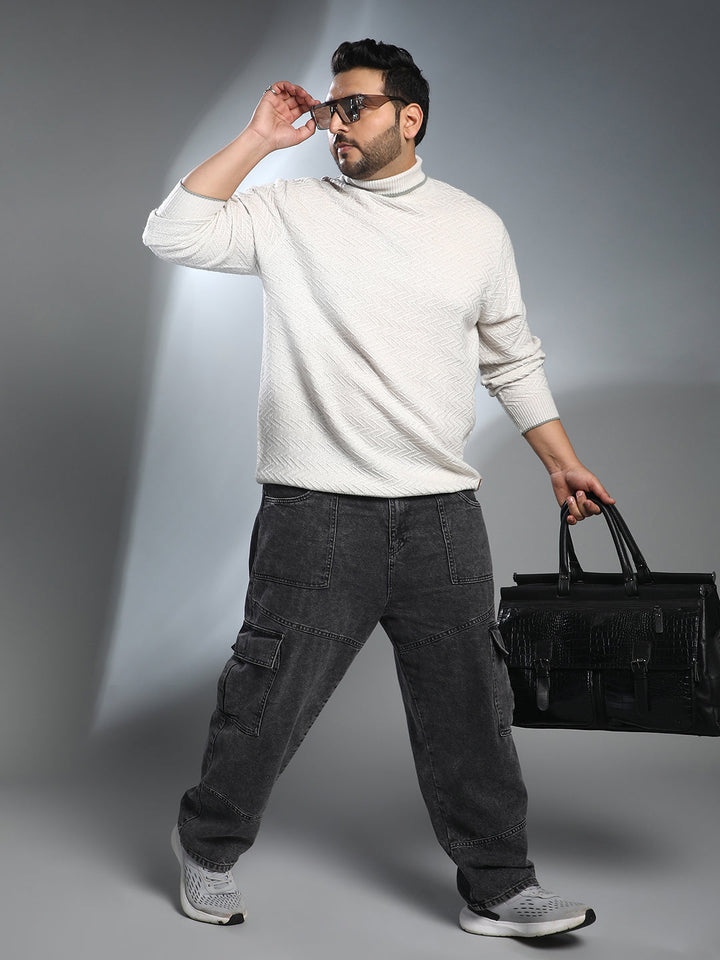 Herringbone Textured Pullover Sweater