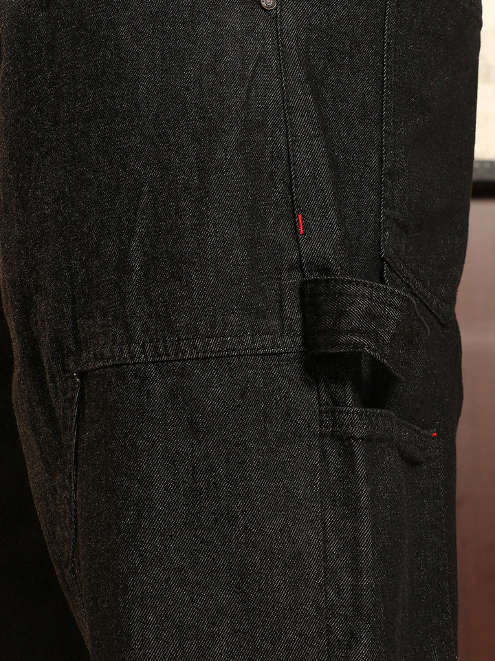 Patched Straight Denim Jeans