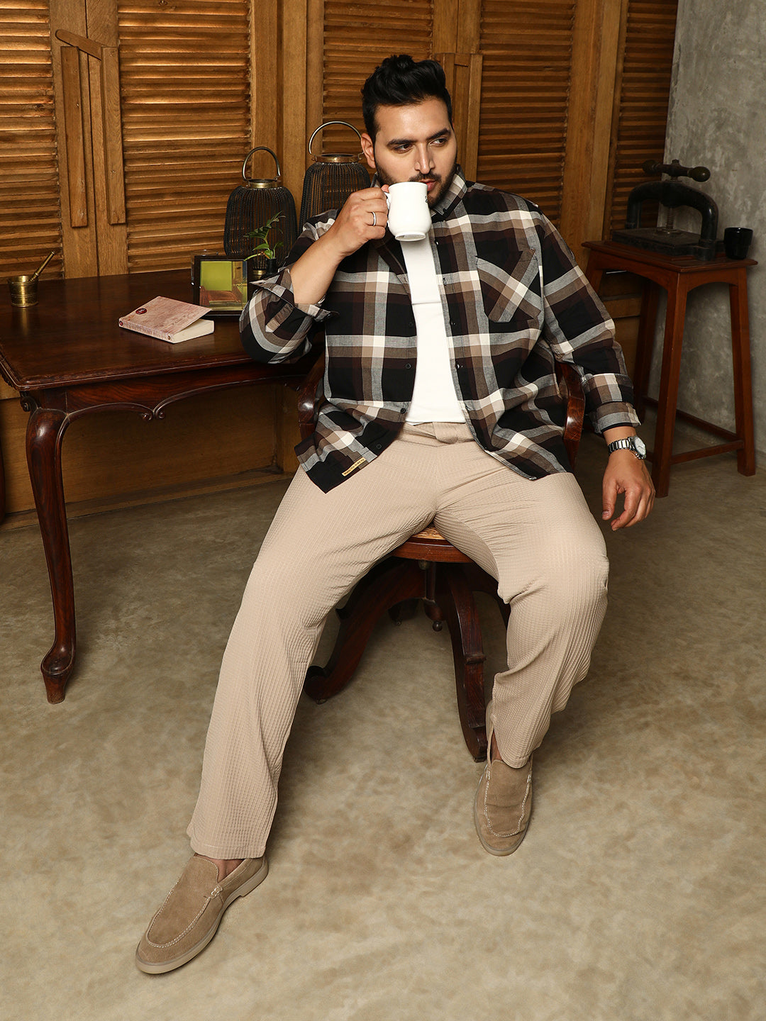 Pixelated-Check Relaxed Shirt