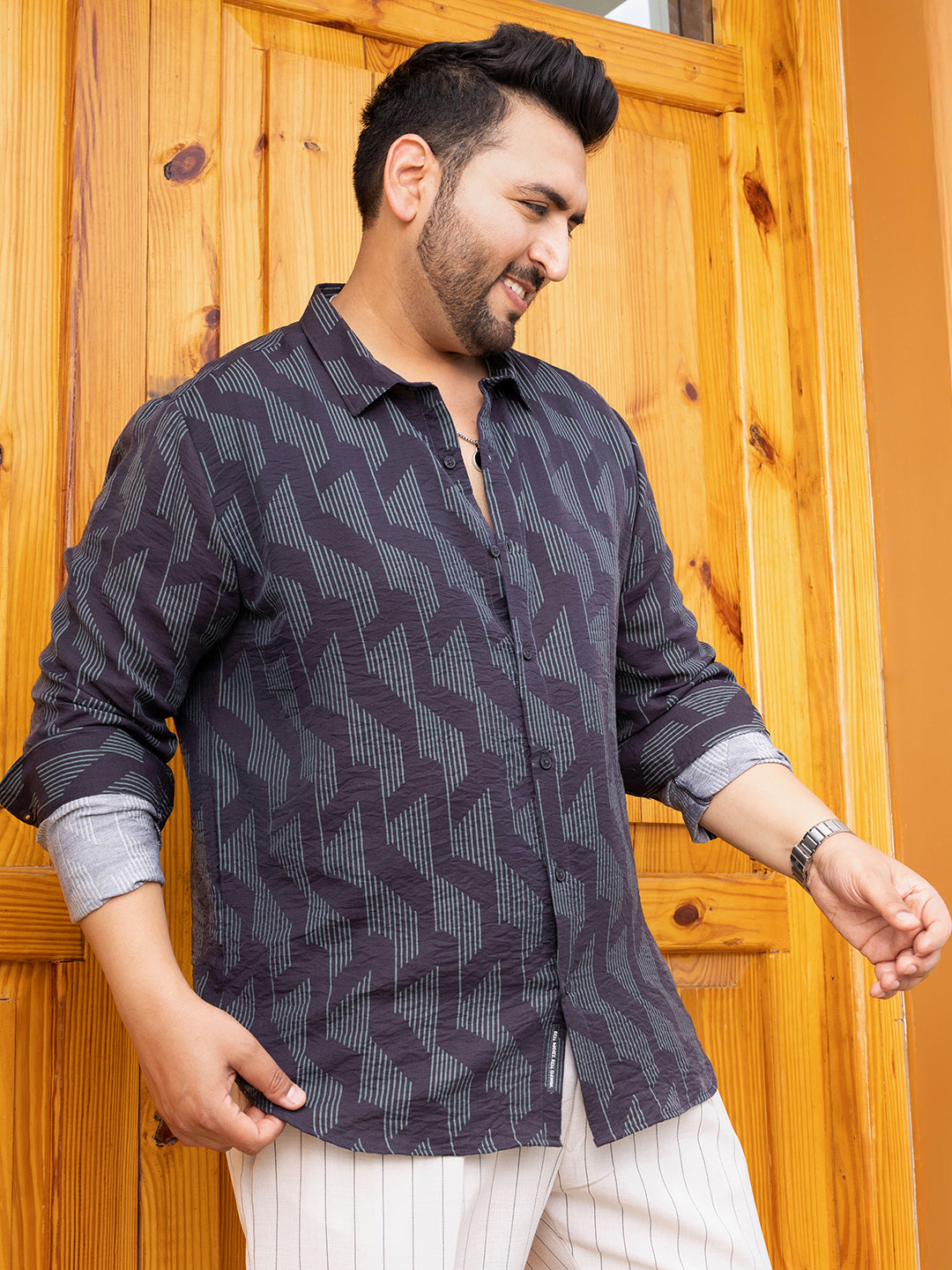 Pinstriped-Track Regular Shirt