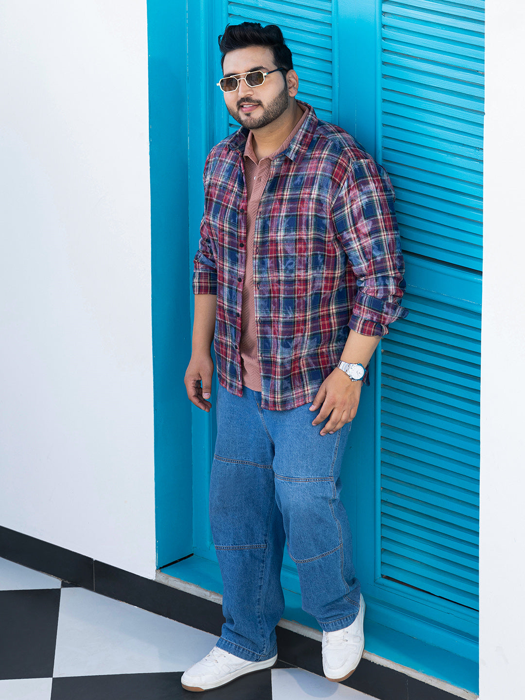 Dark-Plaid Relaxed Shirt