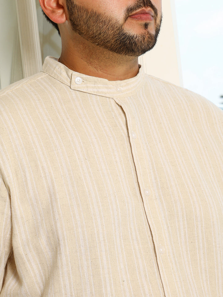 Striped Extended-Band Collar Shirt