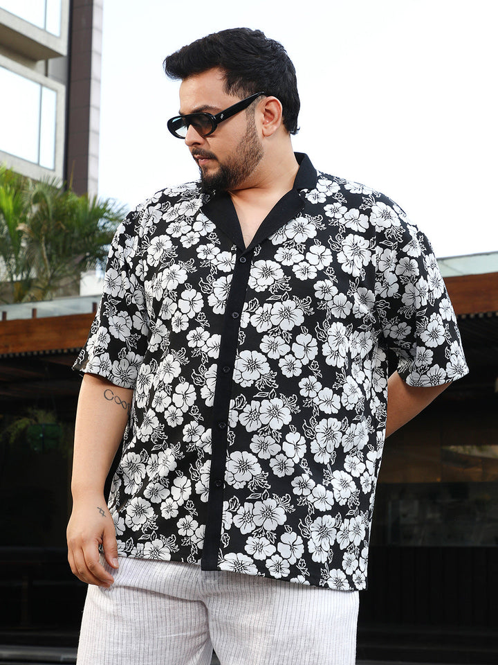 Bloom-Imprint Cuban-Polo Shirt