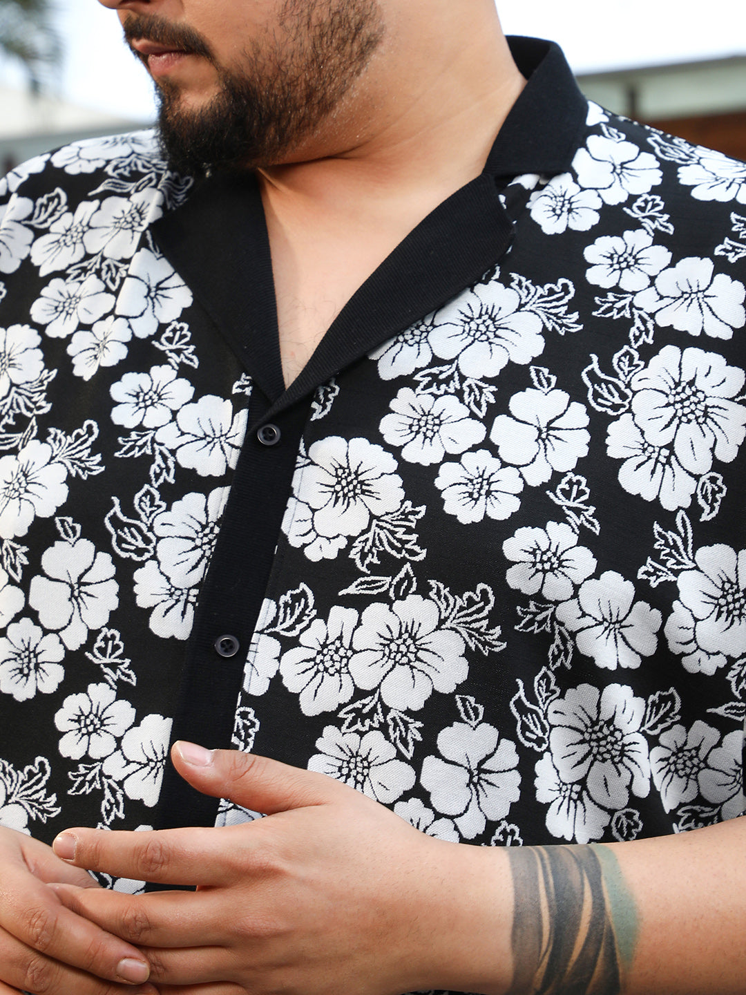 Bloom-Imprint Cuban-Polo Shirt