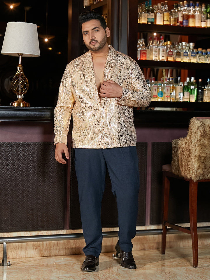 Metallic Shawl Collar Relaxed Shirt