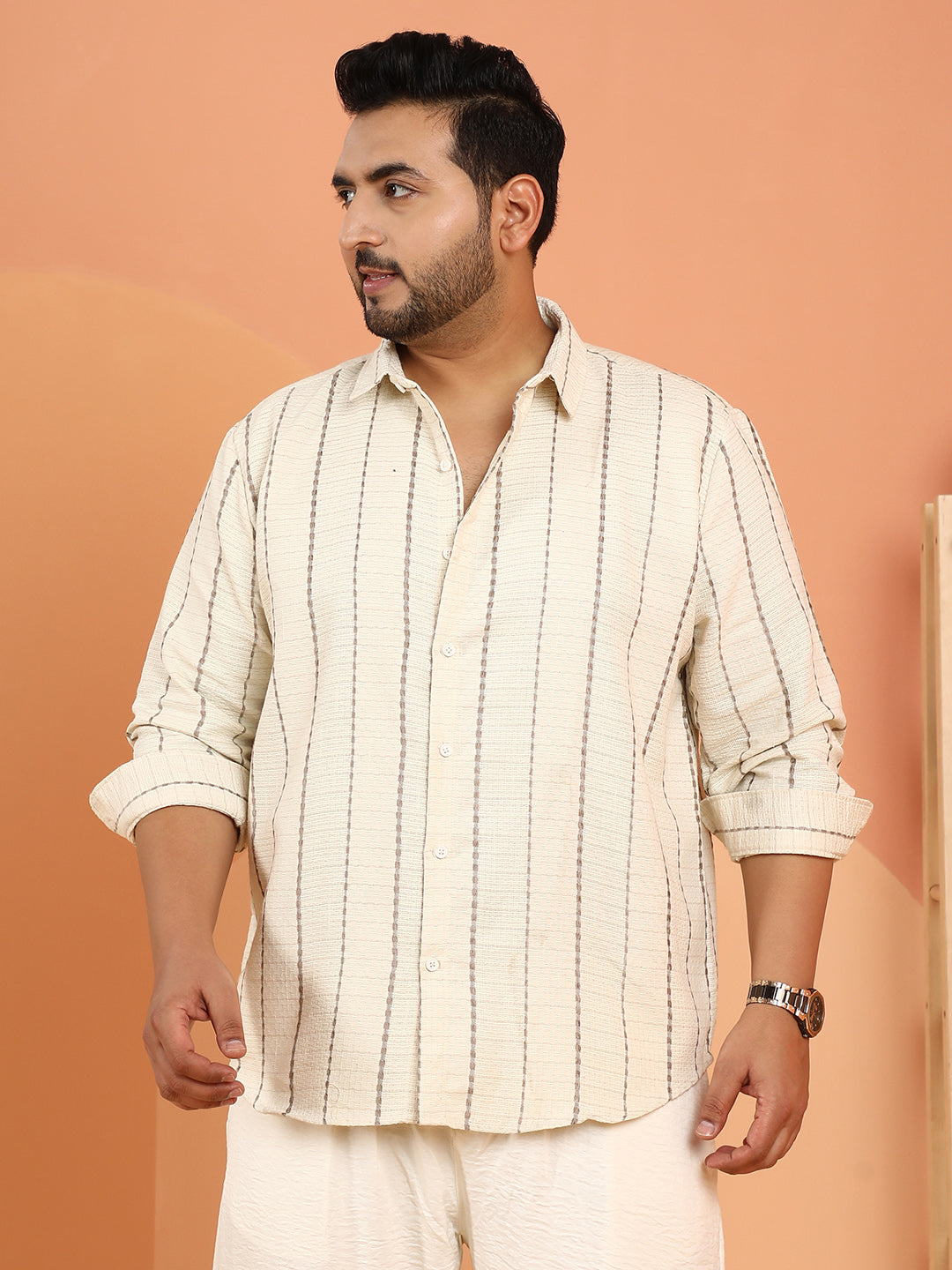 Woven-Striped Tactile Shirt