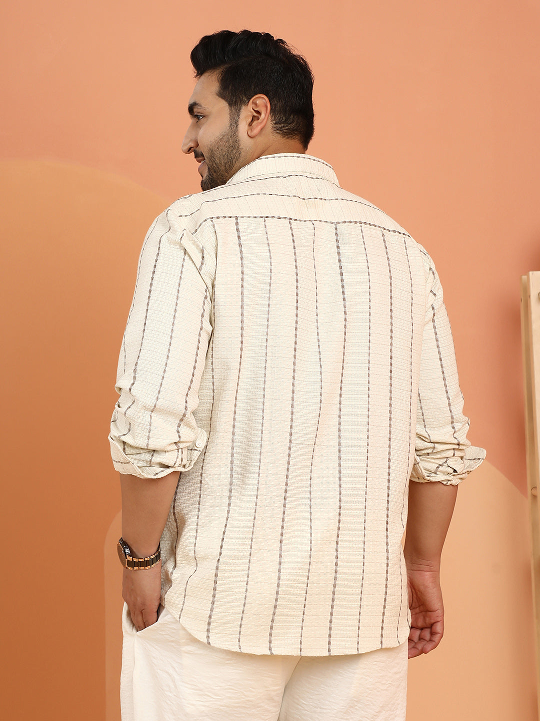 Woven-Striped Tactile Shirt