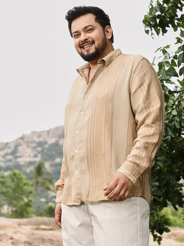Unbalanced-Striped Jacquard Shirt