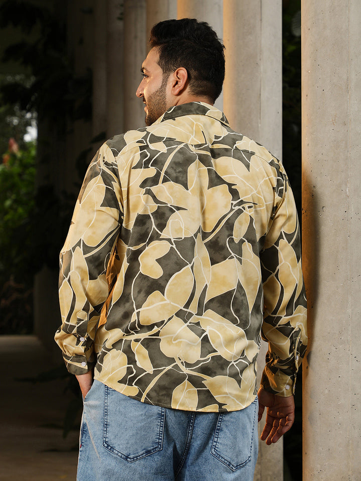 Artistic-Foliage Lined Imrprint Shirt
