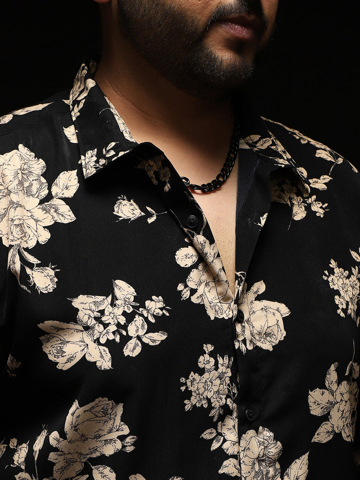 Contrast-Roses Imprint Shirt