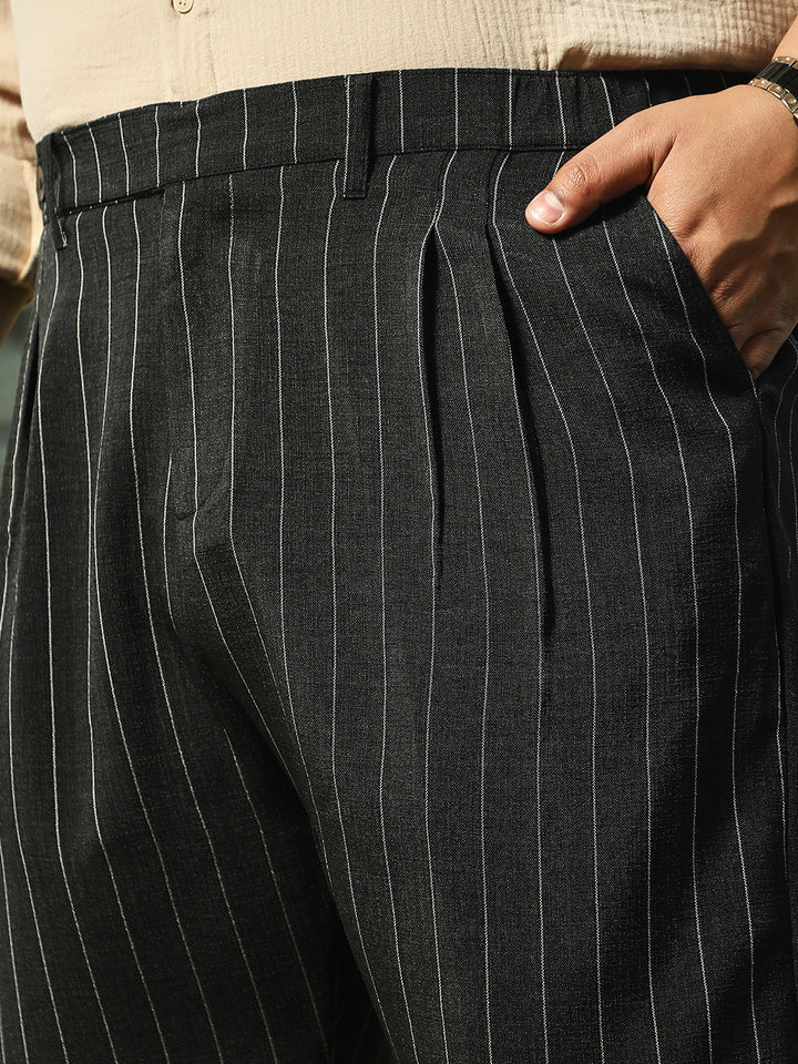 Pinstripe-Pleated Chino Trousers