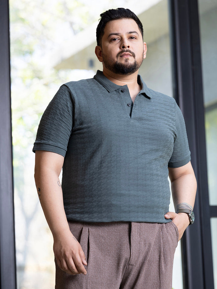 Houndstooth-Textured Polo T-Shirt