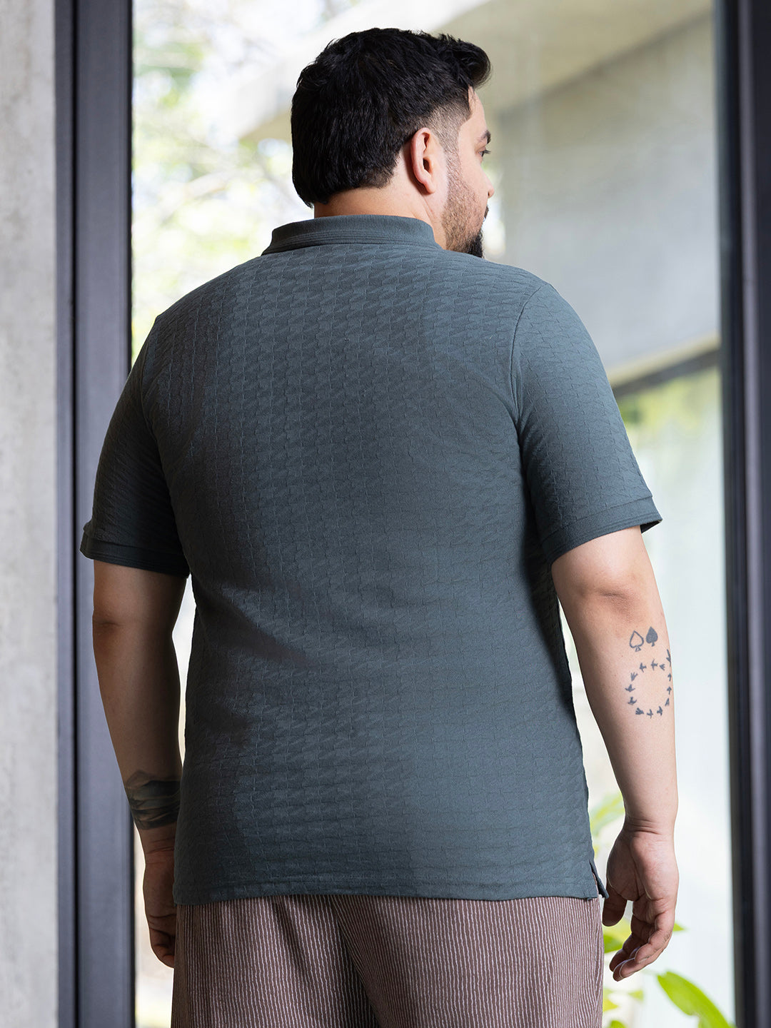 Houndstooth-Textured Polo T-Shirt