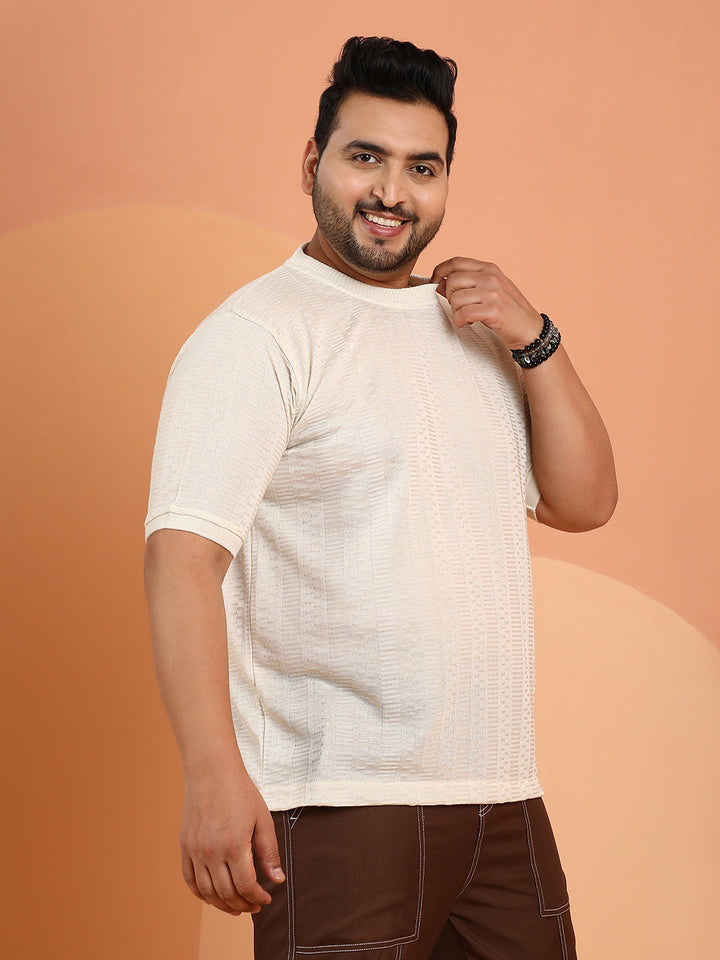 Dash-Ribbed Knit T-Shirt