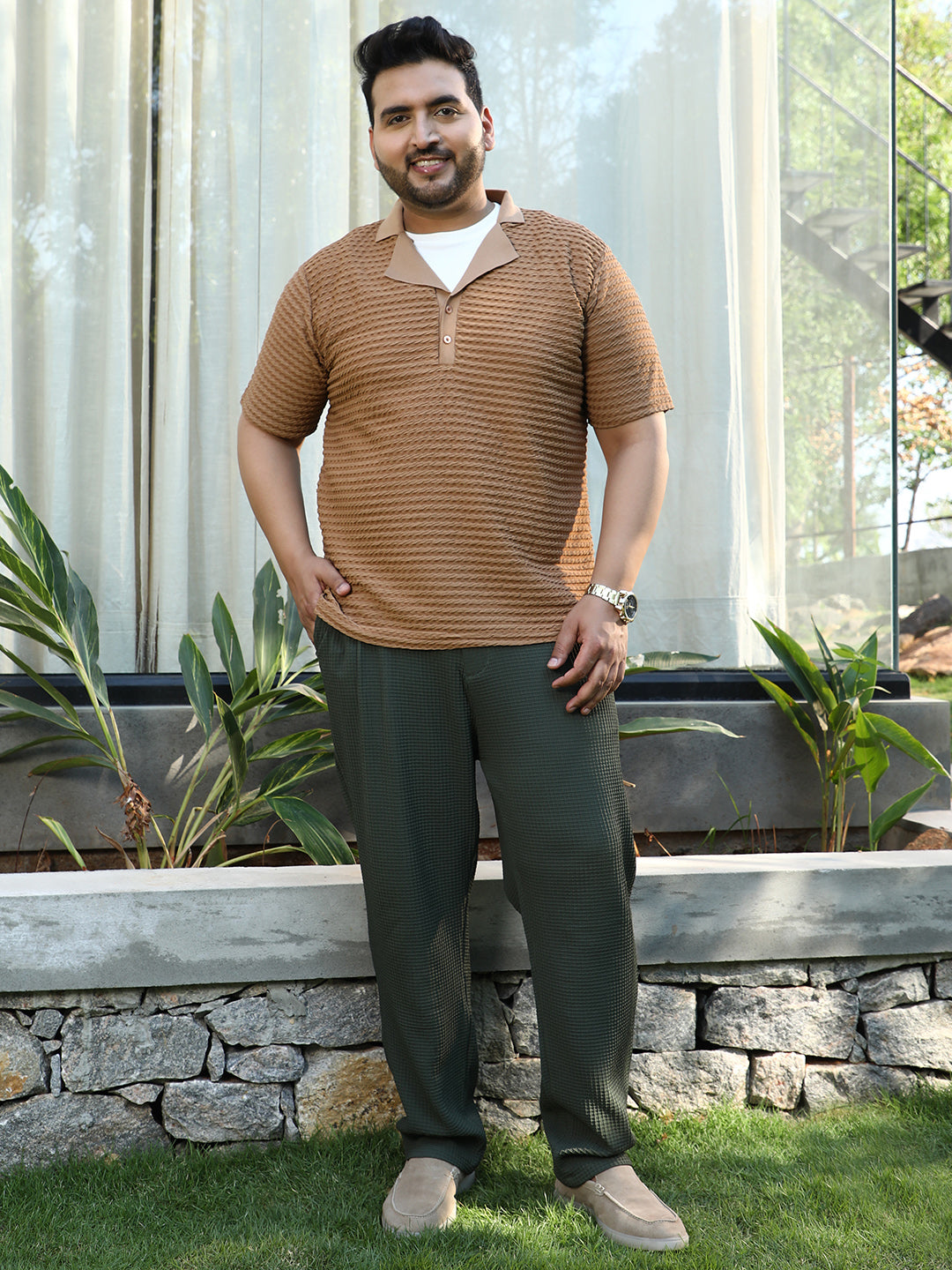 Crease-Tactile Cuban Polo T-Shirt