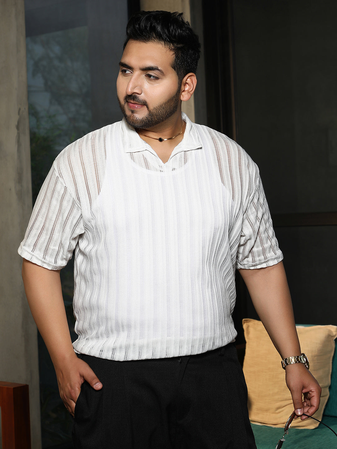 Duo-Striped Relaxed Polo T-Shirt