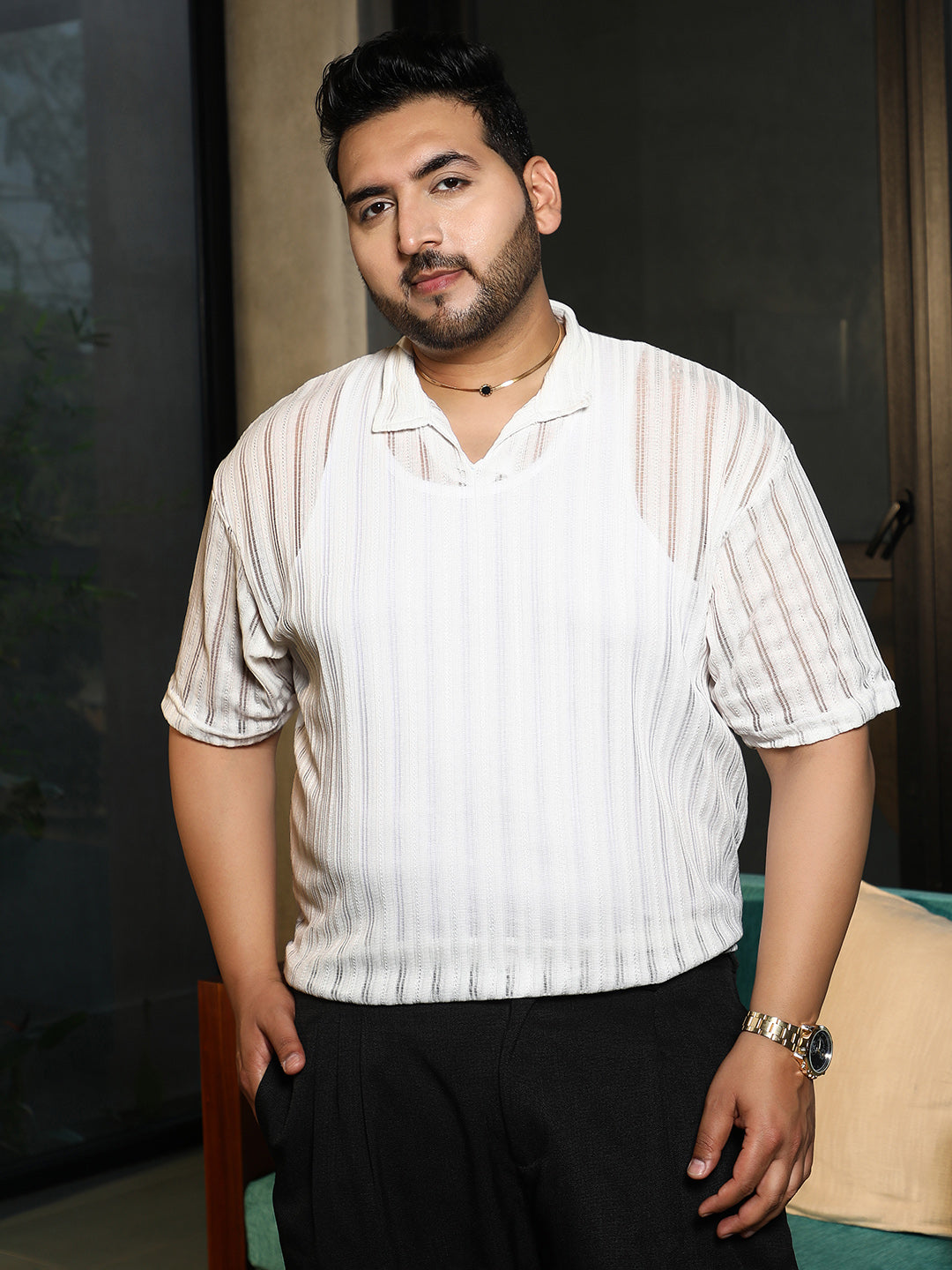 Duo-Striped Relaxed Polo T-Shirt