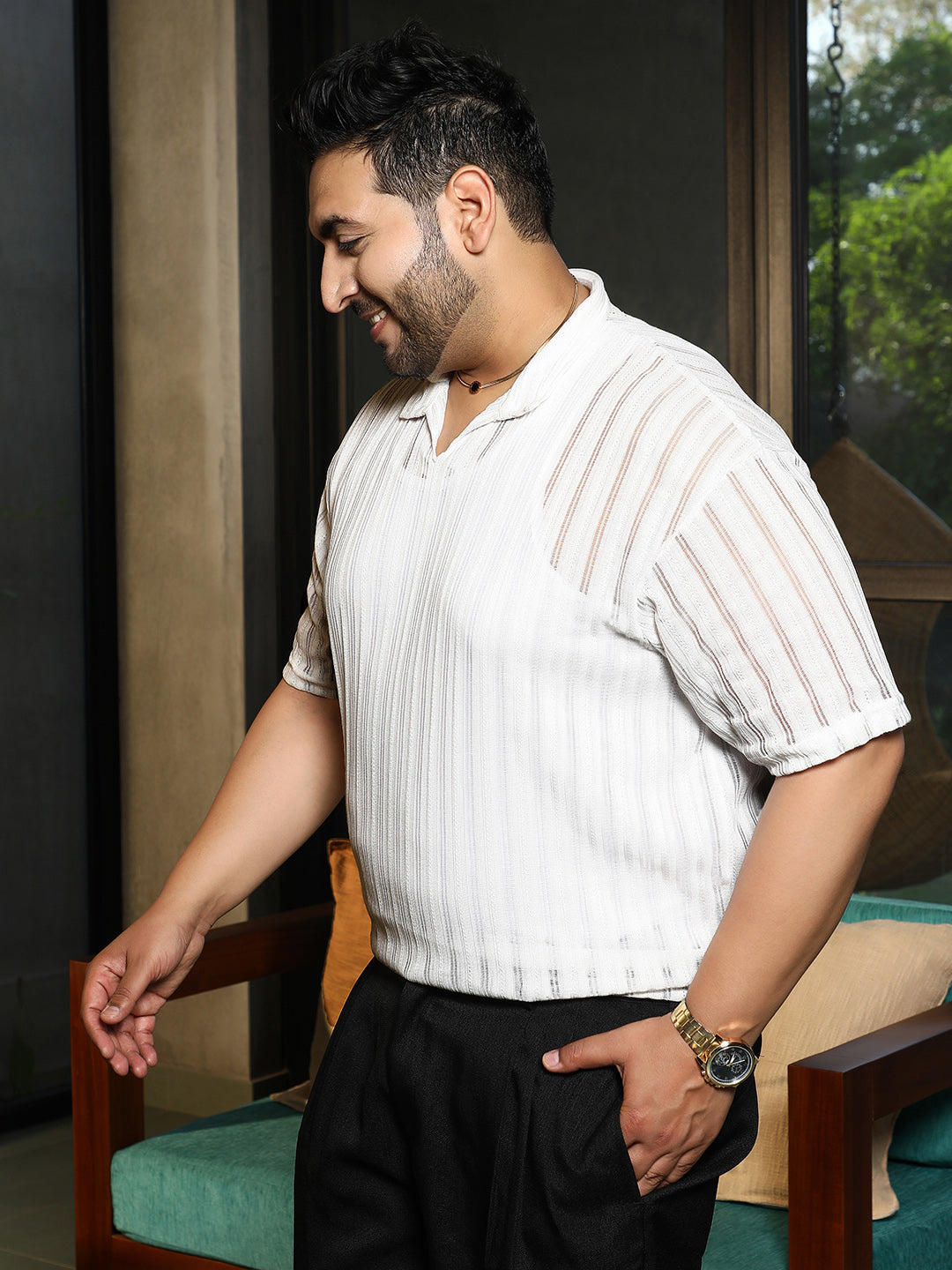 Duo-Striped Relaxed Polo T-Shirt