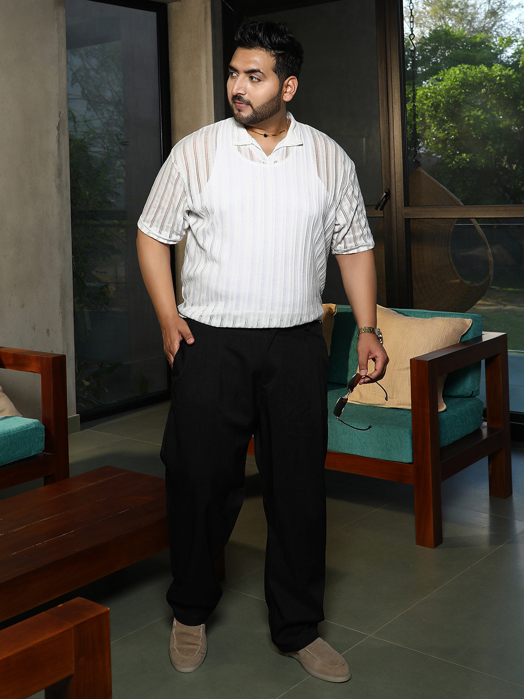 Duo-Striped Relaxed Polo T-Shirt