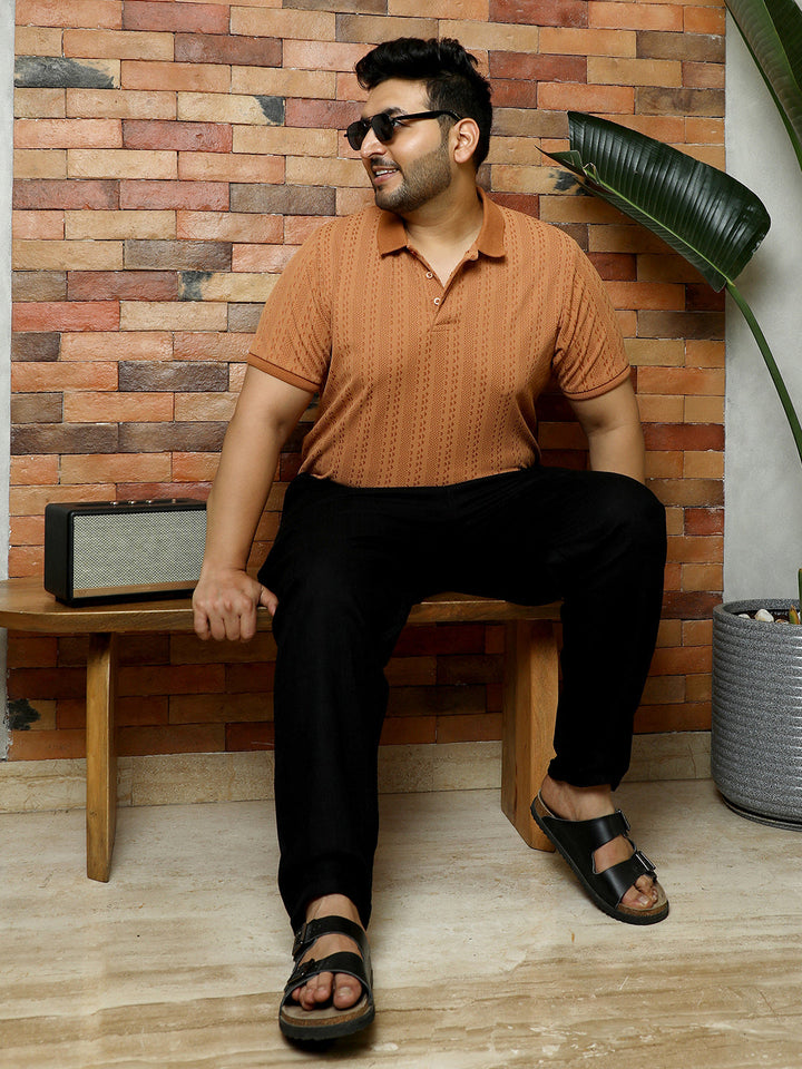 Geometric-Folk Knitted Polo T-Shirt