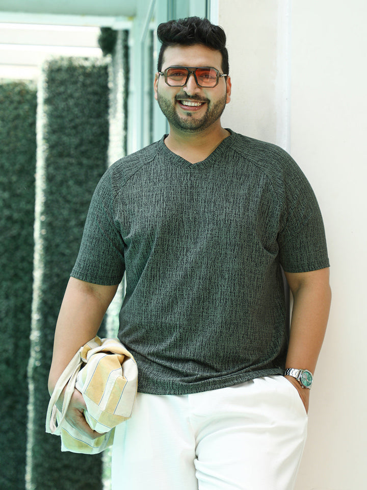 Contrast-Heathered Knitted T-Shirt