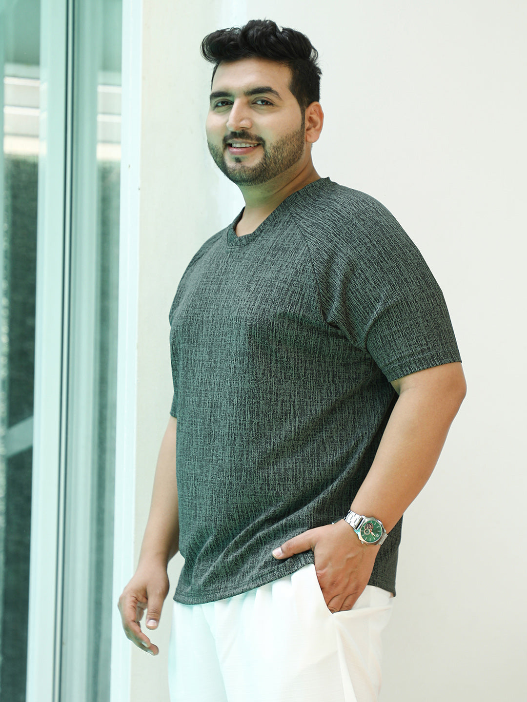 Contrast-Heathered Knitted T-Shirt