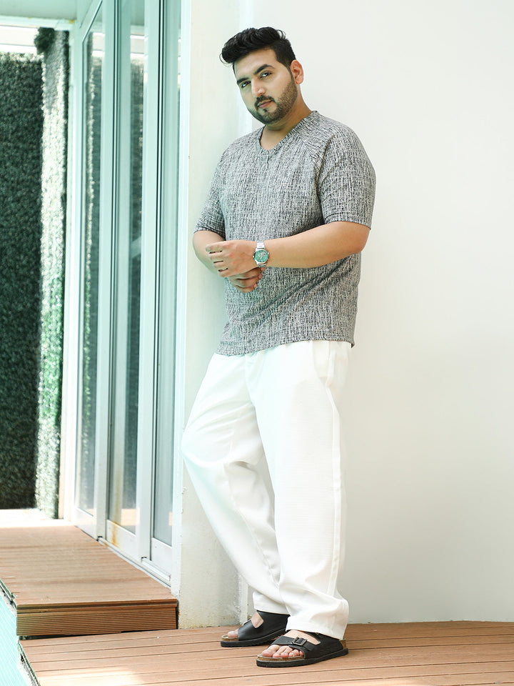 Contrast-Heathered Knitted T-Shirt