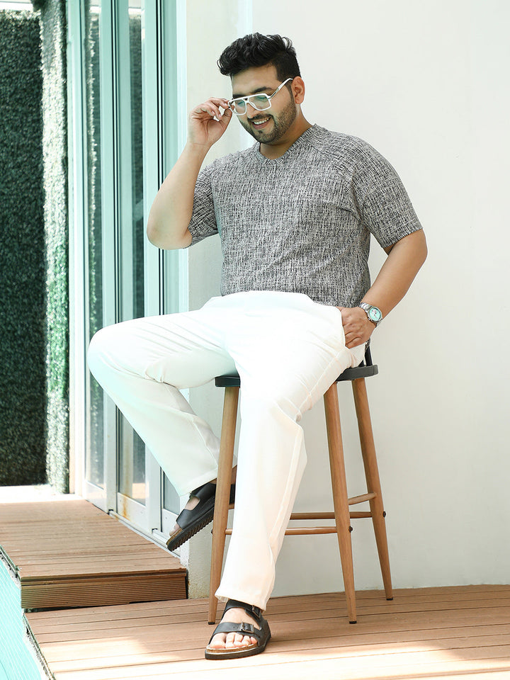 Contrast-Heathered Knitted T-Shirt