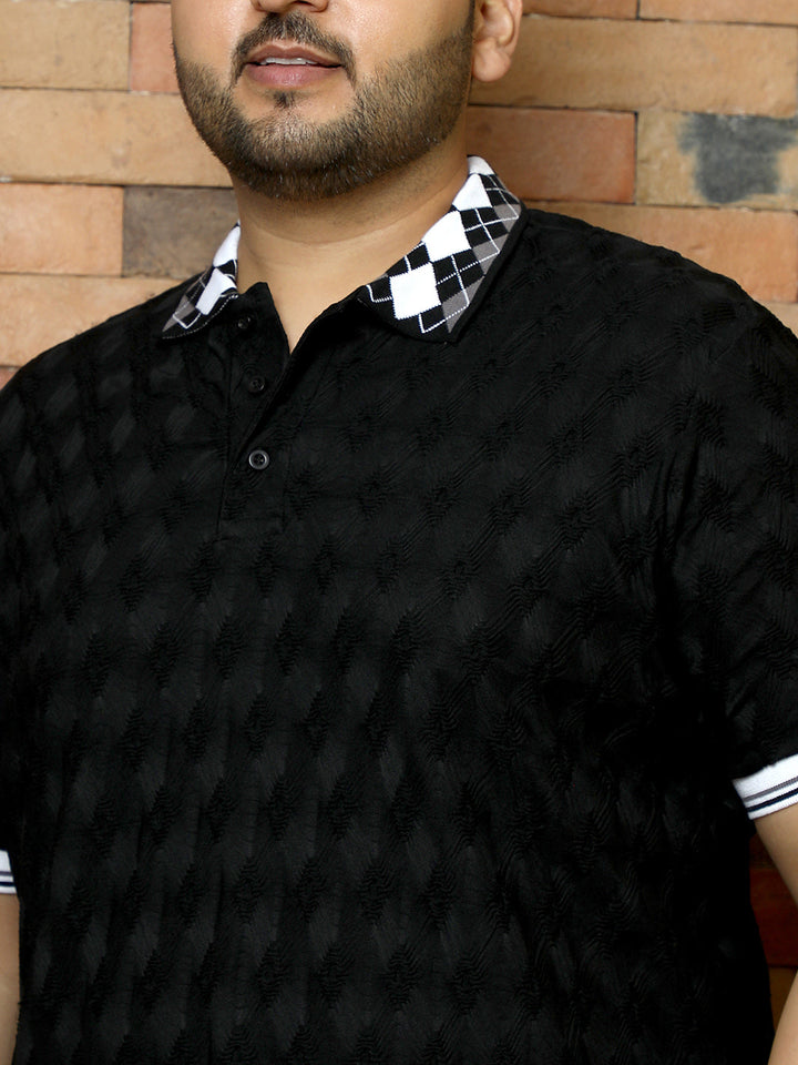 Block Argyle-Knit Polo T-Shirt