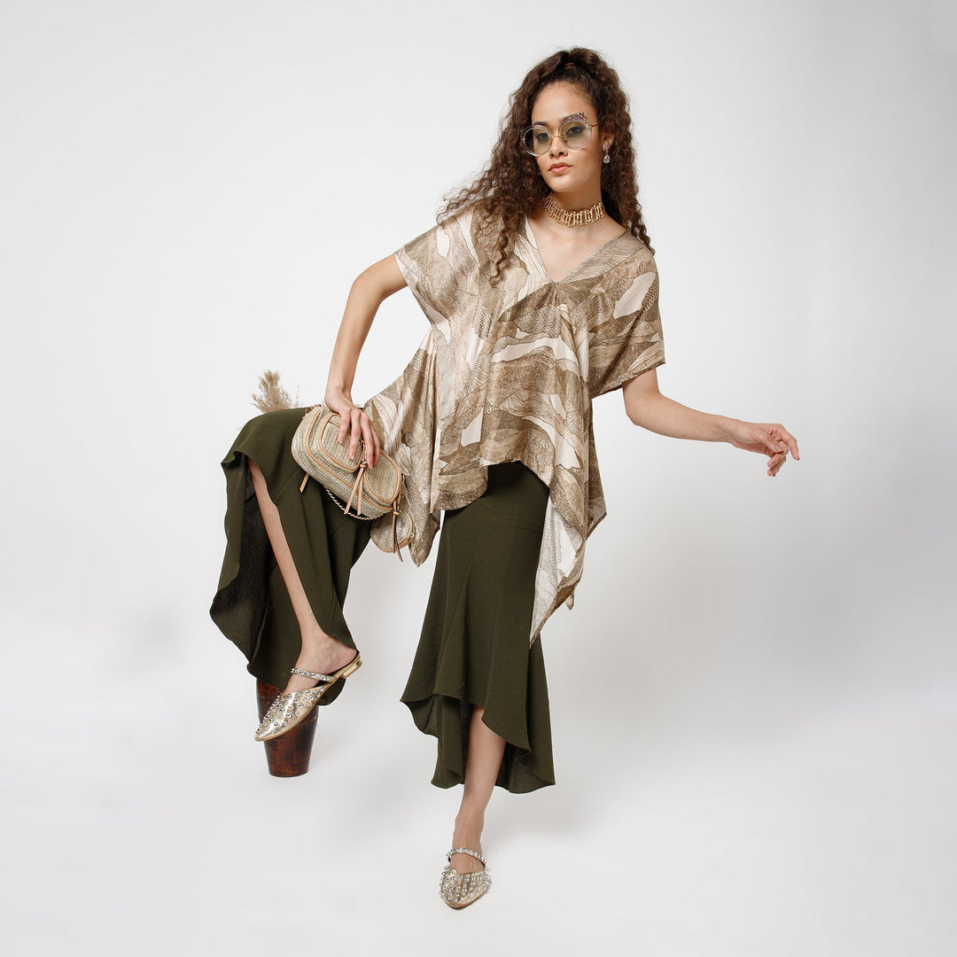 Olive Printed Kaftan Top