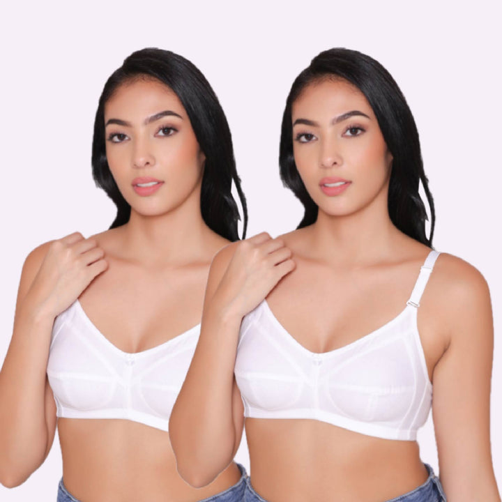 Women's Non Padded Non Wired Full Coverage Bra with No Spillage (Pack of 2)-ELSA