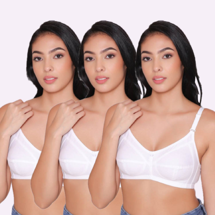 Women's Non Padded Non Wired Full Coverage Bra with No Spillage (Pack of 3)-ELSA