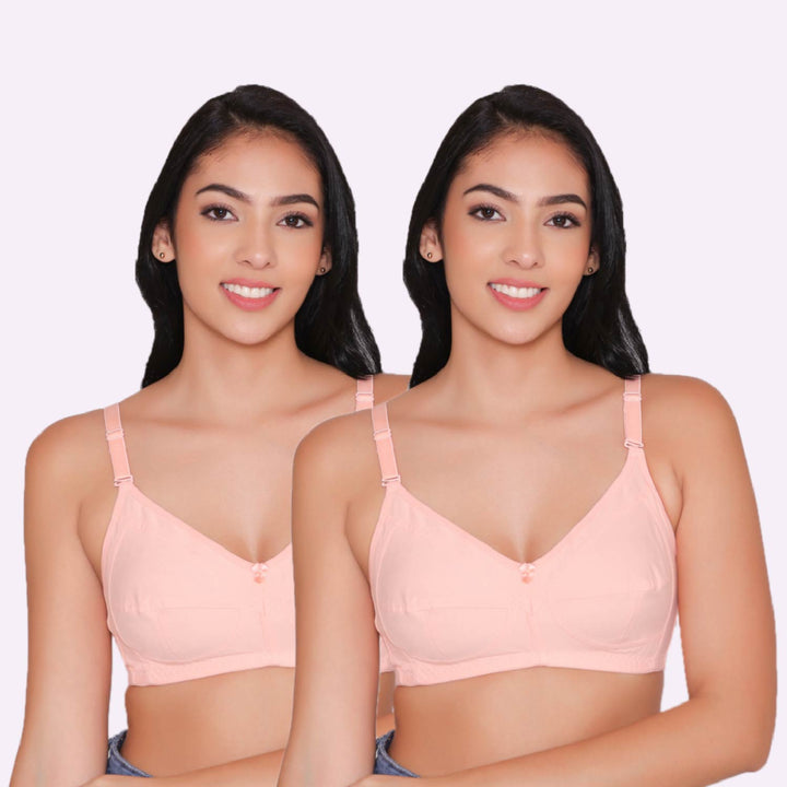 Women's Non Padded Non Wired Full Coverage Bra with No Spillage (Pack of 2)-ELSA