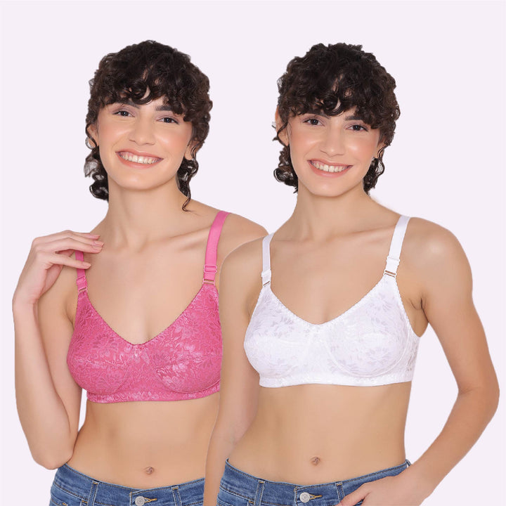 Women's Non Padded Full Coverage Full Net Bra (Pack of 2)-Erin