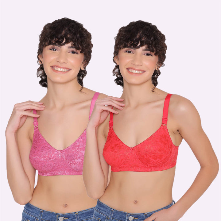 Women's Non Padded Full Coverage Full Net Bra (Pack of 2)-Erin
