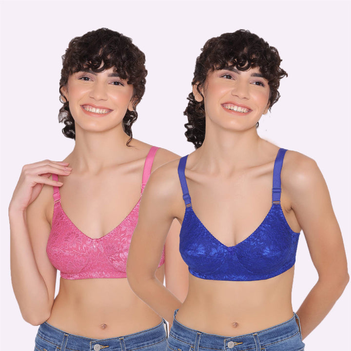 Women's Non Padded Full Coverage Full Net Bra (Pack of 2)-Erin