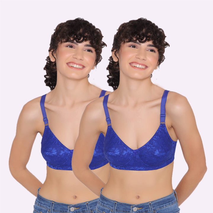 Women's Non Padded Full Coverage Full Net Bra (Pack of 2)-Erin