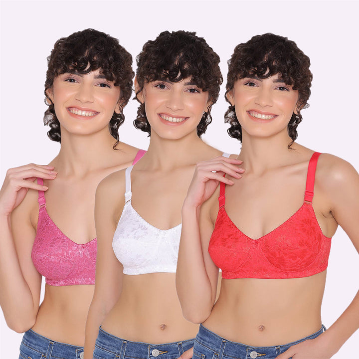 Women's Non Padded Full Coverage Full Net Bra (Pack of 3)-Erin