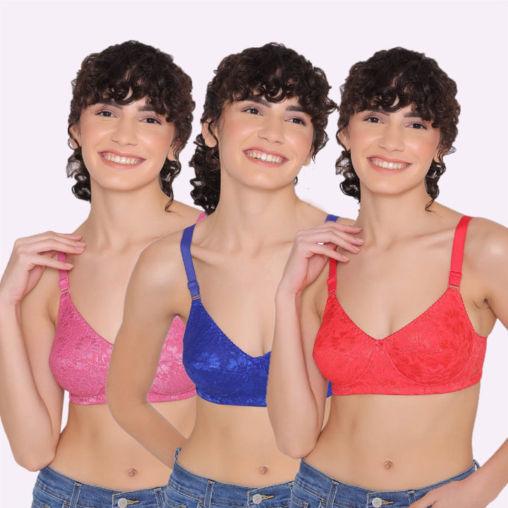 Women's Non Padded Full Coverage Full Net Bra (Pack of 3)-Erin
