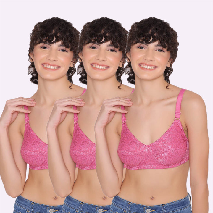 Women's Non Padded Full Coverage Full Net Bra (Pack of 3)-Erin