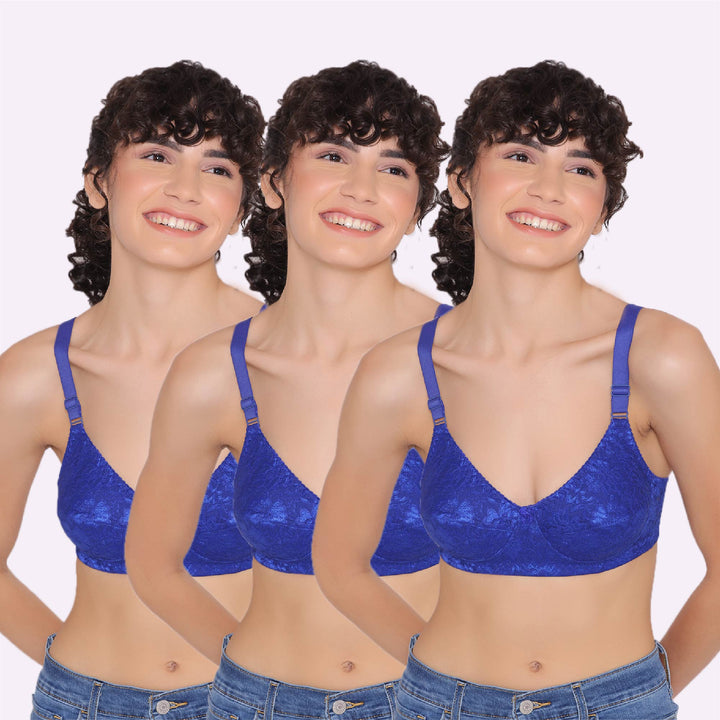 Women's Non Padded Full Coverage Full Net Bra (Pack of 3)-Erin